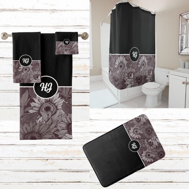 MODERN CLASSY MONOGRAMMED BLACK AND WHITE BATH TOWEL SET (Creator Uploaded)