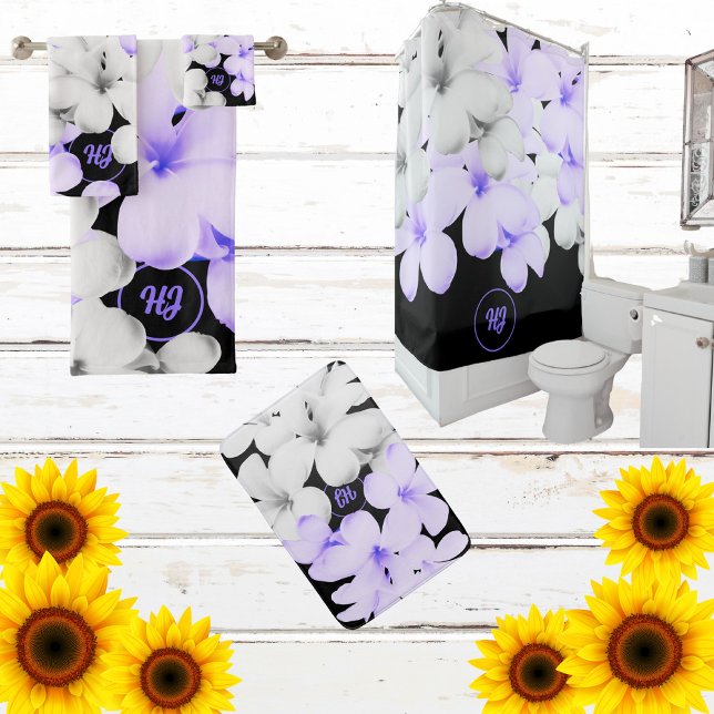 MODERN CLASSY MONOGRAMMED FLORAL SHOWER CURTAIN (Creator Uploaded)