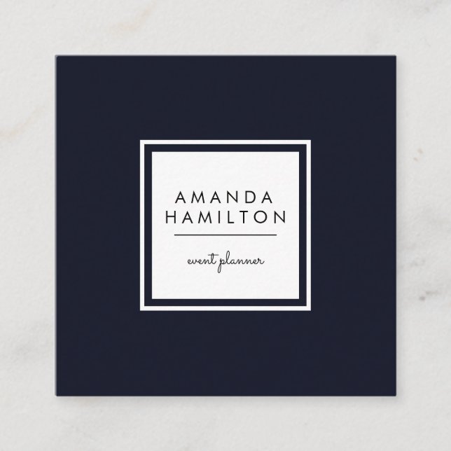 Modern Classy Navy and white Square Business Card (Front)