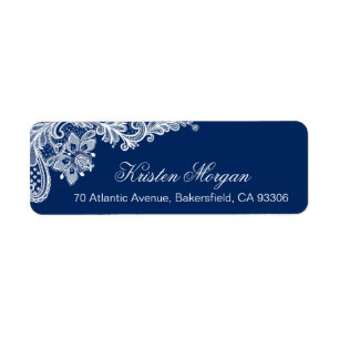 Modern Classy Navy Blue Floral Lace RSVP