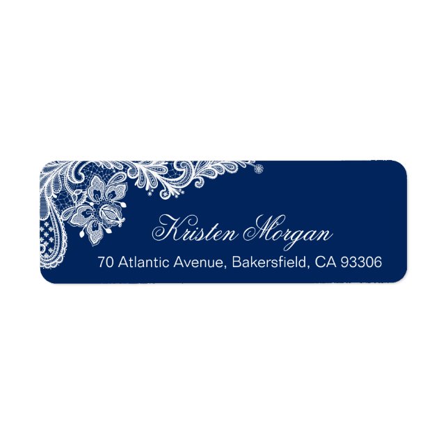 Modern Classy Navy Blue Floral Lace RSVP (Front)