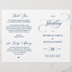 Modern Classy Navy Blue, Foldable Wedding Program