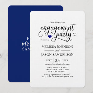 Modern Classy Navy Blue Heart Engagement Party Invitation