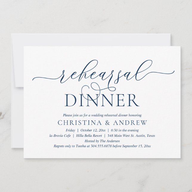 Modern Classy Navy Blue, Wedding Rehearsal Dinner Invitation (Front)