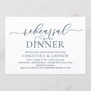 Modern Classy Navy Blue, Wedding Rehearsal Dinner Invitation