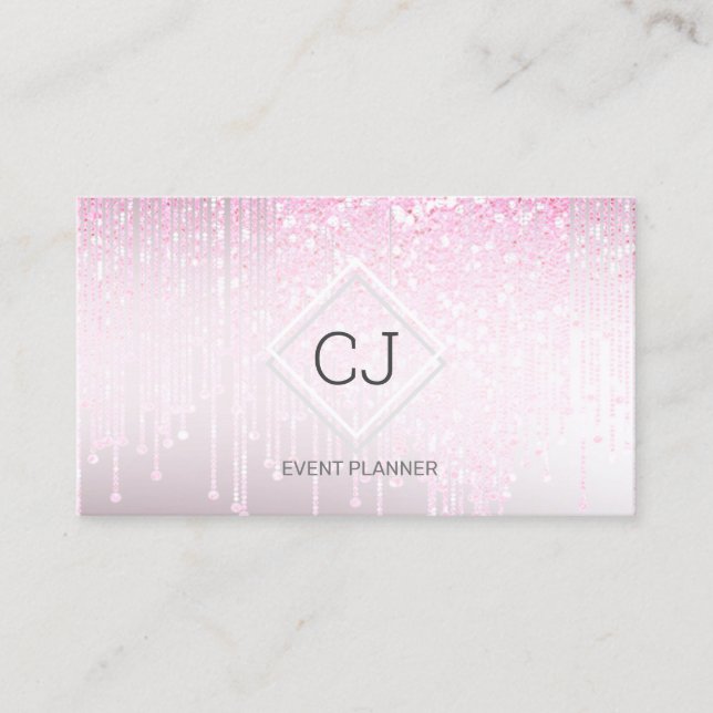 Modern Classy Pink Blush Glitter Crystal Dripping Business Card (Front)