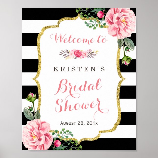 Modern Classy Pink Floral Bridal Shower Sign (Front)
