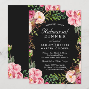 Modern Classy Pink Floral Wedding Rehearsal Dinner Invitation