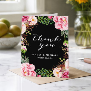 Modern Classy Pink Floral Wreath Thank You Card