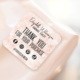 Modern Classy Pink Rose Quartz Thank You Business Square Sticker
