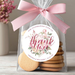 Modern Classy Pink Roses Flowers Thank You Favor Classic Round Sticker