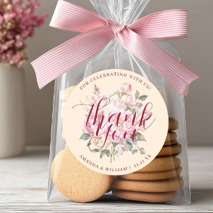 Modern Classy Pink Roses Flowers Thank You Favor Classic Round Sticker