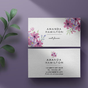Modern Classy PINK Watercolor Flower and leaves Business Card