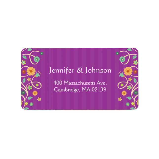 Modern Classy Purple Nature Swirl Floral Label (Front)