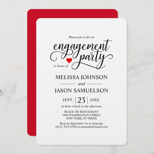 Modern Classy Red Heart Engagement Party Invitation (Front/Back)