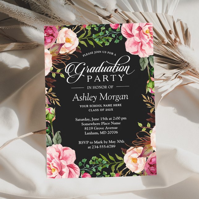 Modern Classy Typography Floral Graduation Party Invitation (Creator Uploaded)