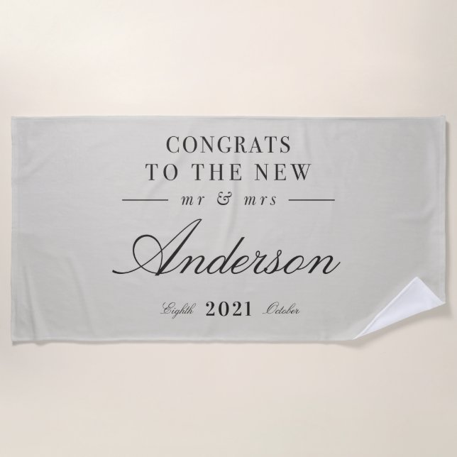 Modern classy typography Mr and Mrs wedding  Beach Towel (Front)