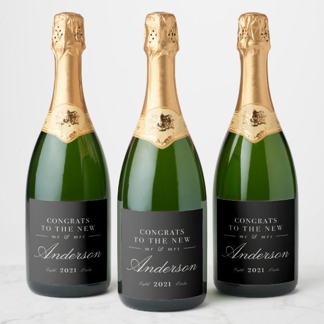 Modern classy typography Mr and Mrs wedding Sparkling Wine Label (Bottles)