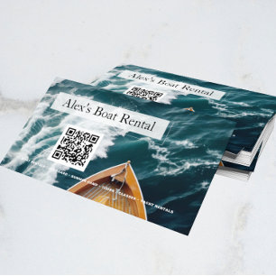 Modern Classy Unique Boat Rental QR Code  Business Card