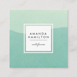 Modern Classy Watercolor light and dark Turquoise Square Business Card