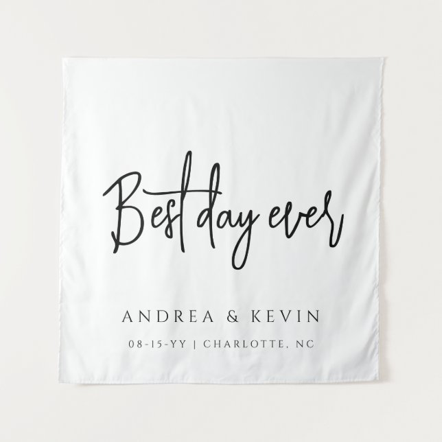 Modern Classy Wedding Best Day Ever Welcome Sign Tapestry (Front)