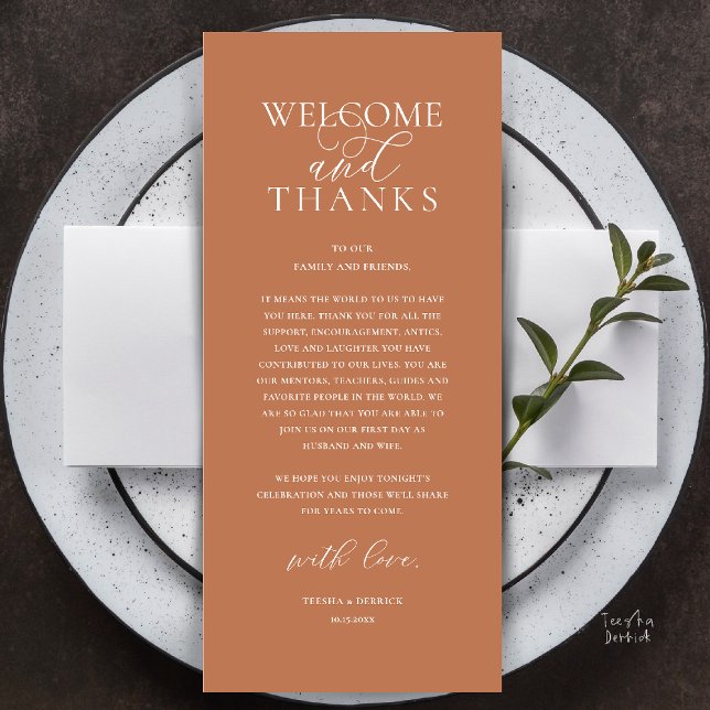 Modern Classy Wedding Reception Thank You Card (Modern Classy Wedding Reception Dinner Lunch Brunch Thank You Card in Copper Brown)