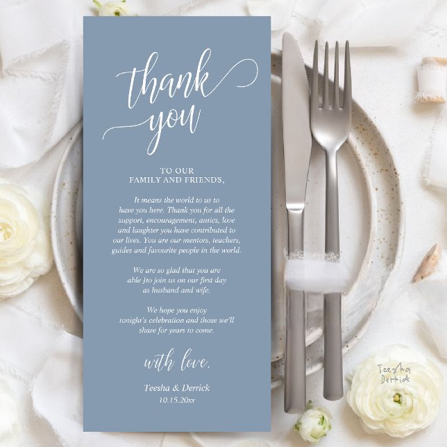 Modern Classy Wedding Reception Thank You Card (Modern Classy Wedding Dinner Thank You Card Reception brunch lunch in dusty blue)