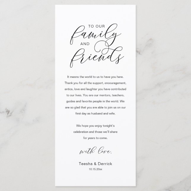 Modern Classy Wedding Reception Thank You Card (Front)