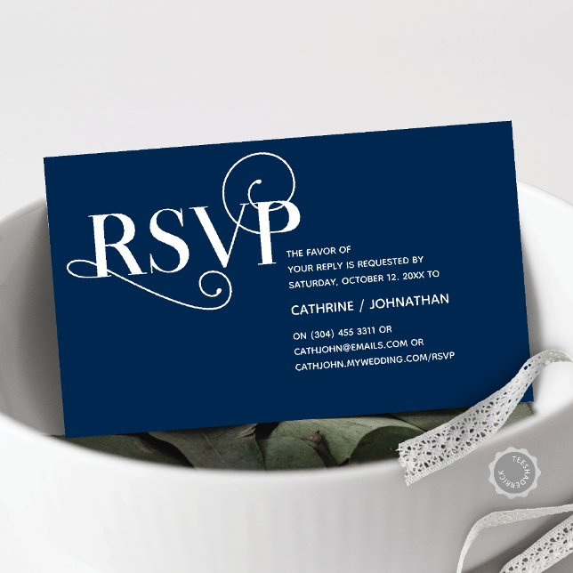 Modern Classy, Wedding RSVP, Reply, Respond Enclosure Card (Elegant Classy, Invitation RSVP respond Enclosure Card, in Classy Navy Blue themed)