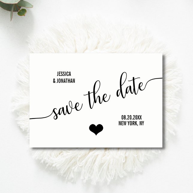 Modern Classy White Black Wedding SAVE THE DATE Announcement Postcard (Creator Uploaded)