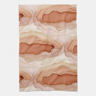 Modern Clay Marble Gold Abstract Flow Tea Towel
