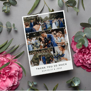 Modern Clean 5 Wedding Photo Collage Thank You