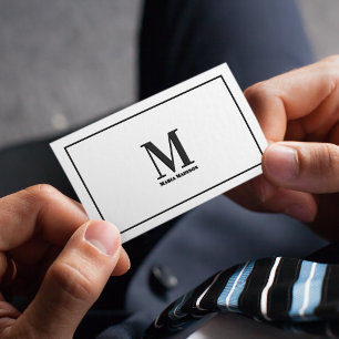 Modern Clean Black Border Monogram Professional Business Card