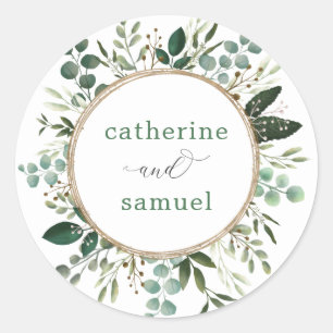 Modern + Clean Botanical Greenery Garden Wedding Classic Round Sticker