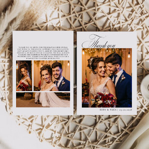 Modern Clean Calligraphy Photo Collage Wedding Thank You Card