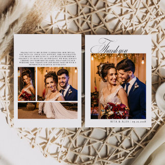 Modern Clean Calligraphy Photo Collage Wedding Thank You Card