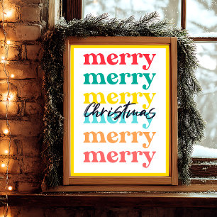 Modern Clean Colourful Yellow White Merry Christma Poster