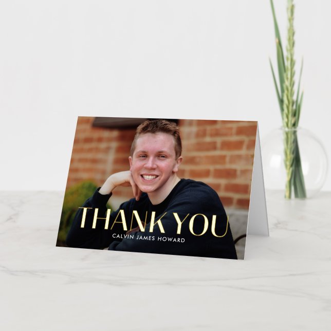 Modern Clean FOIL Photo Thank You Card (Front)