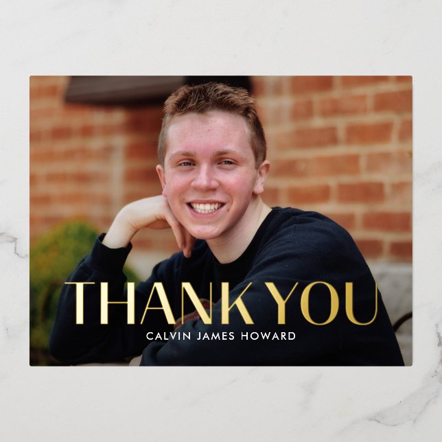 Modern Clean FOIL Photo Thank You Postcard (Front)