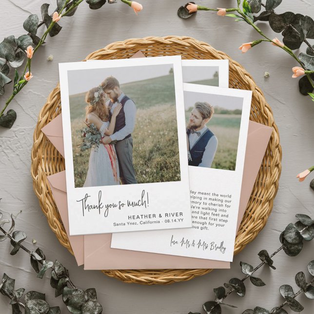 Modern Clean Grey Text Personalised Photo Wedding Thank You Card (Creator Uploaded)