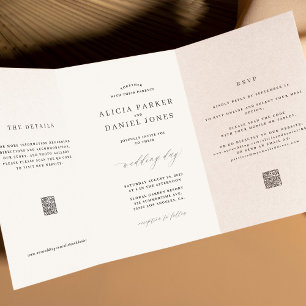 Modern clean minimal editorial photo QR wedding Tri-Fold Invitation