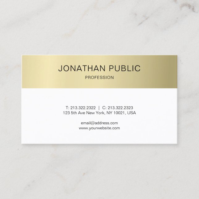 Modern Clean Plain Gold Look Luxury Trendy Stylish Business Card (Front)
