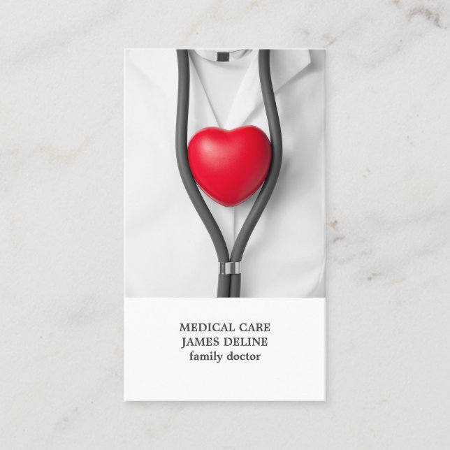 Modern Clean Red Heart Doctor Business Card (Front)