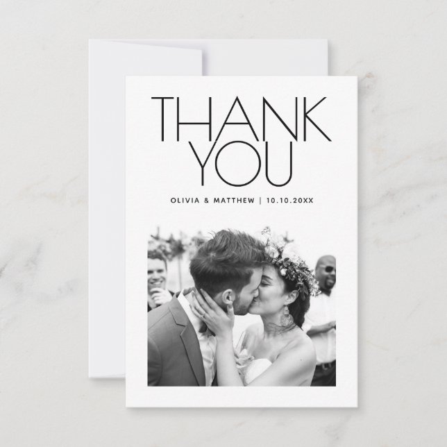 Modern Clean Wedding | Minimalist Elegant Photo Thank You Card (Front)