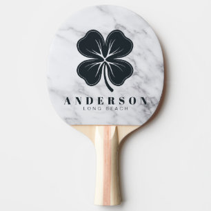 Modern Clean White Four Leaf Clover with Name Ping Pong Paddle