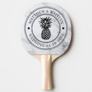 Modern Clean White Pineapple Wedding Crest & Names Ping Pong Paddle