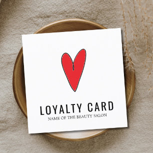 Modern Clean White Red Heart Beauty Salon Loyalty Card