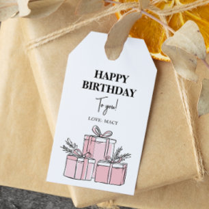 Modern Clean Wrapped Gift Box Happy Birthday Gift Tags