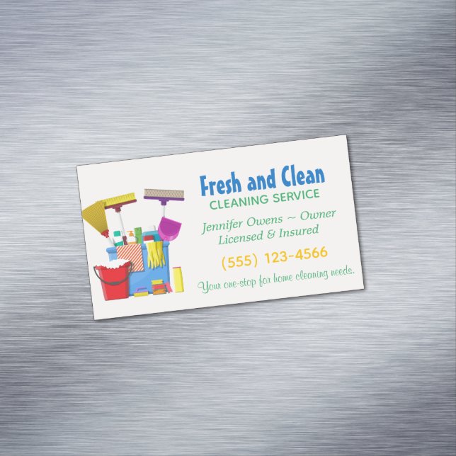 Modern Cleaning Bucket Housekeeping Service Magnetic Business Card (In Situ)