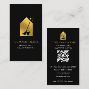 Modern Cleaning Cleaner Service Logo Gold QR Code Business Card